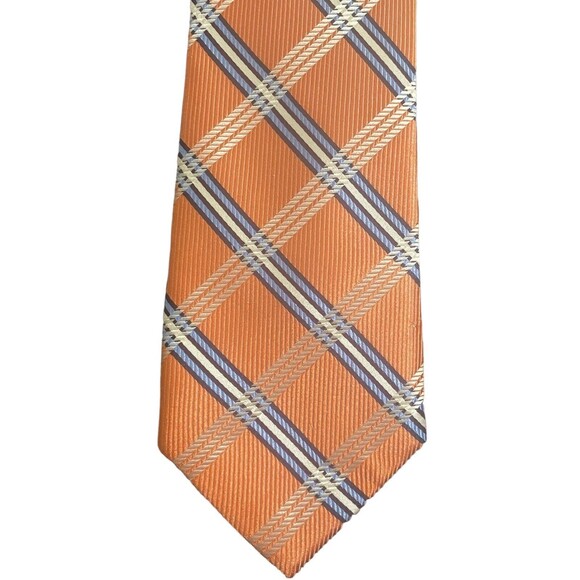 Nautica Silk Repp Tie Plaid Striped Orange Preppy Modern Career Wedding  3.25 - Picture 2 of 8